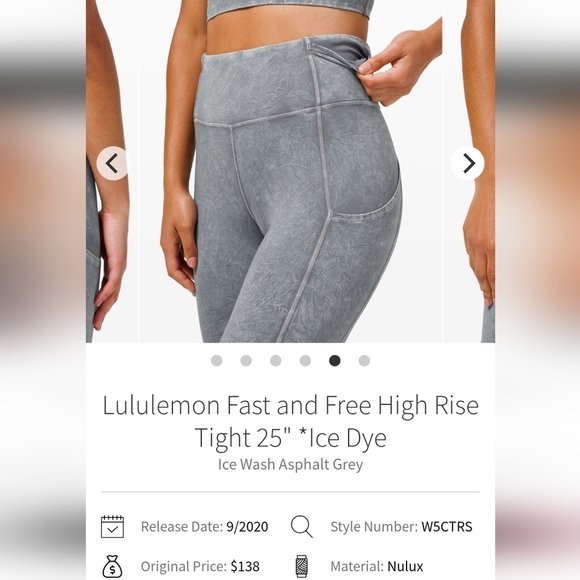 Lululemon Fast and Free High Rise Tight 25" Ice Dye Ice Wash Asphalt Grey 6 - Picture 11 of 16